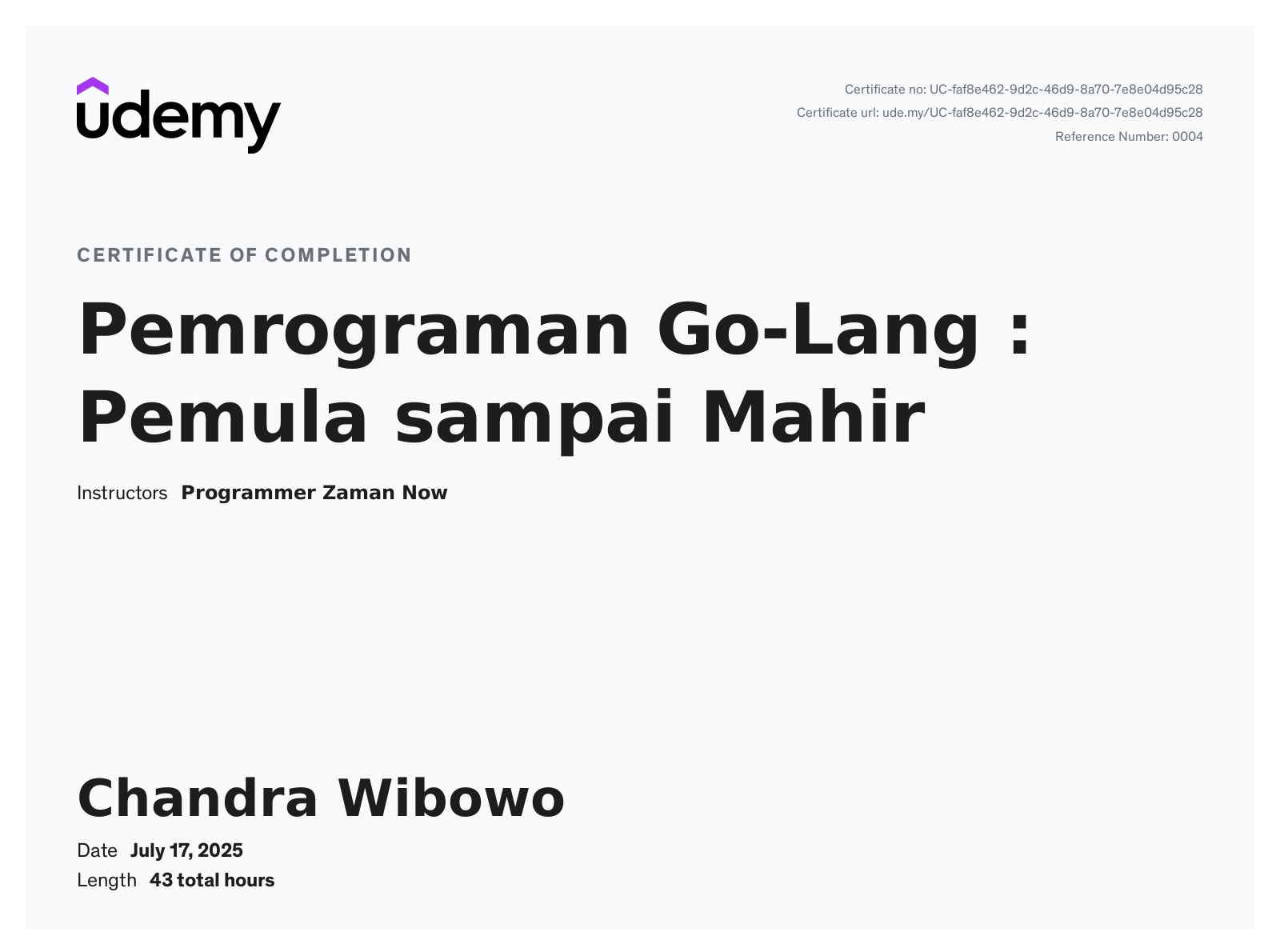Pemrograman Go-Lang : Pemula sampai Mahir - Chandra Wibowo